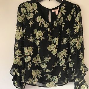 Forever 21 black w green flower blouse.